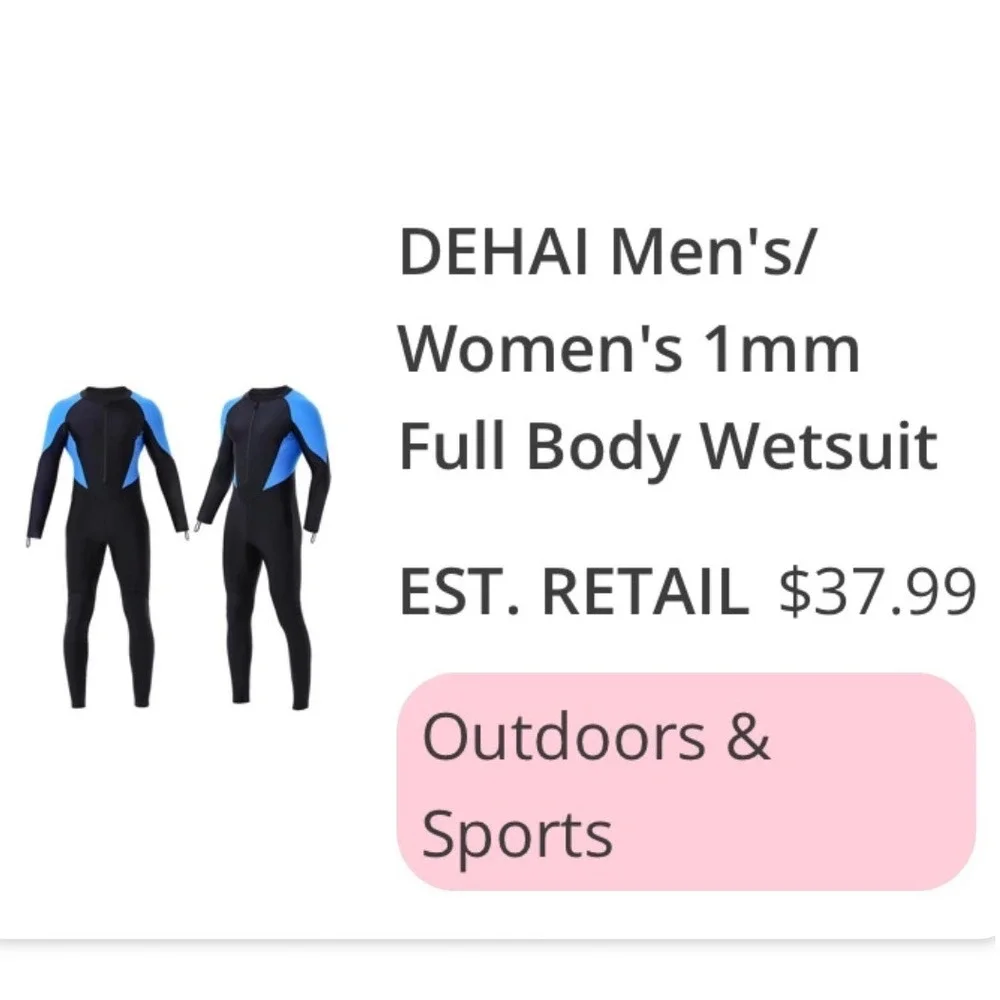 DEHAI Full Body Wetsuit Unisex Large Black Blue 1mm Front Zip Sport Excellent